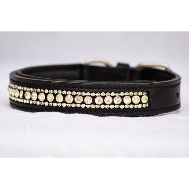 Collare Gioiello in Pelle per Cani - Total White Crystal 3 Row